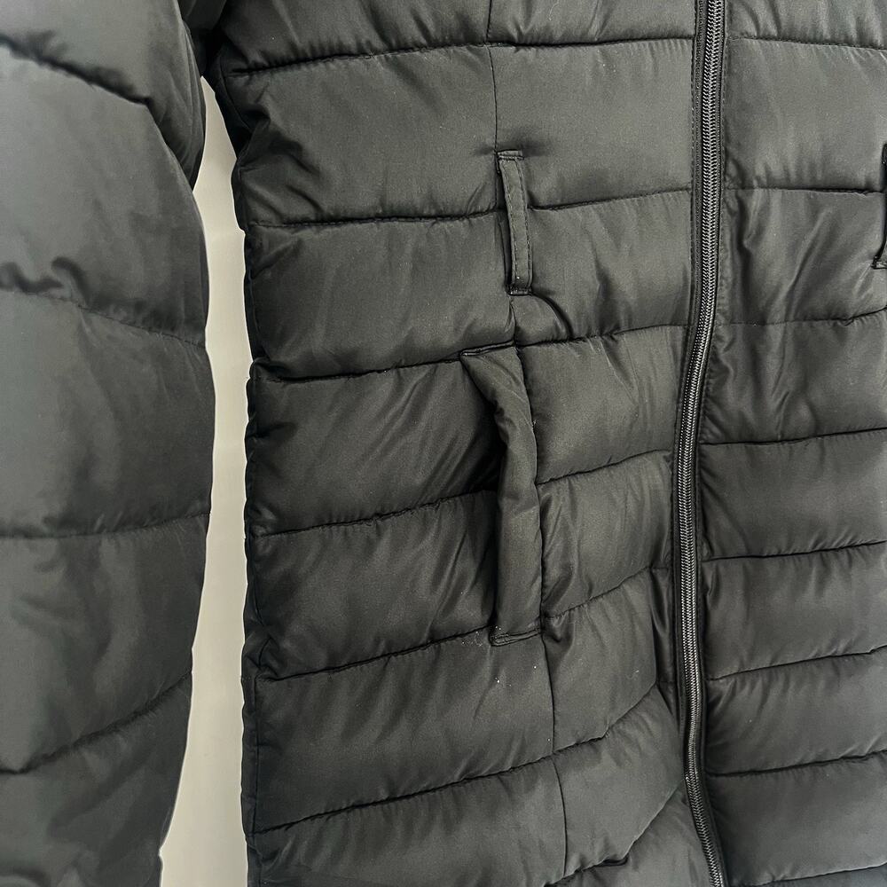 Hollister Long Black Hooded Puffer Coat Faux Fur Trim Winter Jacket Size Women S - Picture 6 of 9
